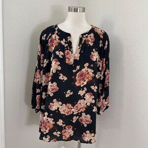 Rose & Olive Womens Plus 2X Floral Split Neck Blouse Long Sleeve